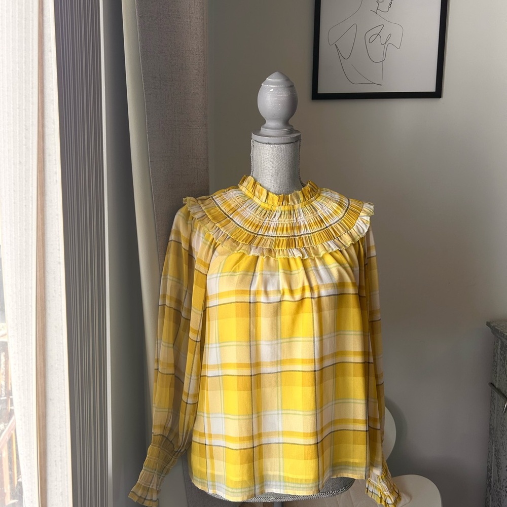 Yellow Plaid Ruffle Blouse - Picture 5 of 5